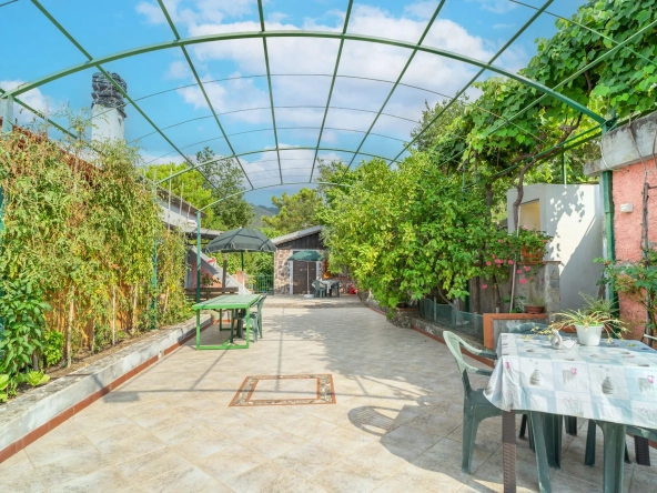 outside with florid garden